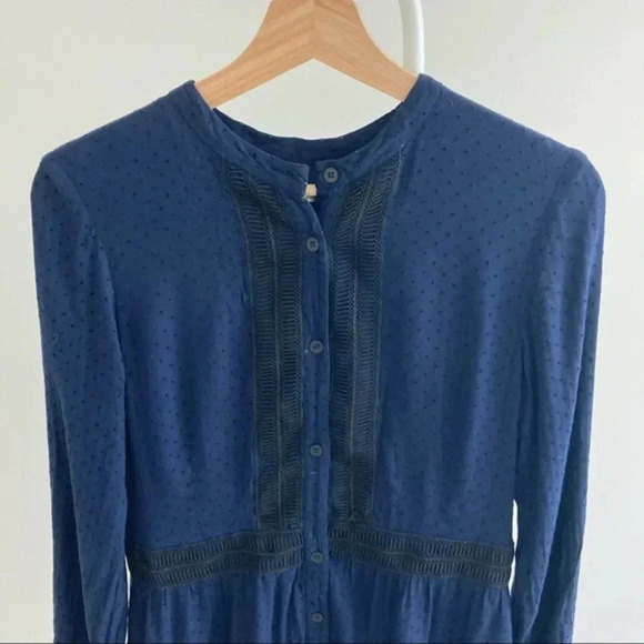 SHOSHANNA Blue Dotted Button Down Peasant Dress - Picture 3 of 6